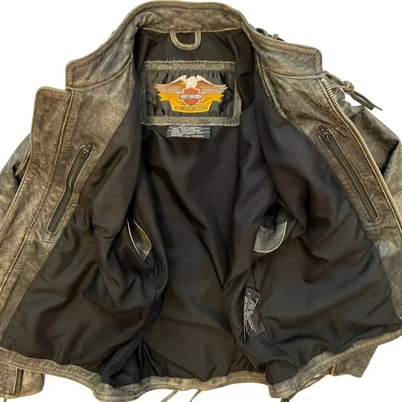 Harley Davidson Vintage Distressed Leather Biker Jacket Size Women’s Medium - Picture 9 of 9